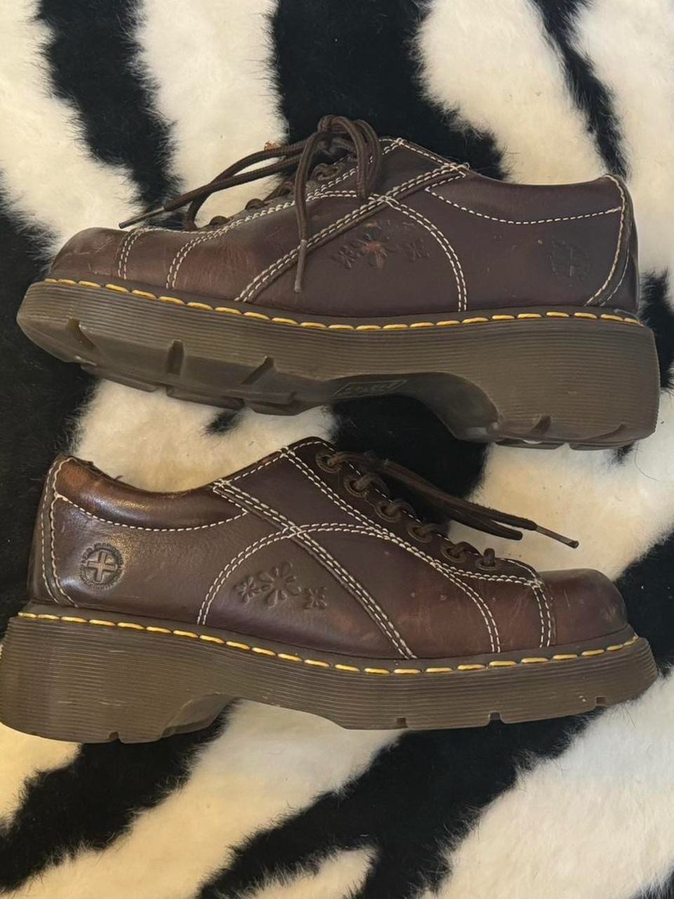 Vintage Brown Leather Dr. Martens With Flower Detail